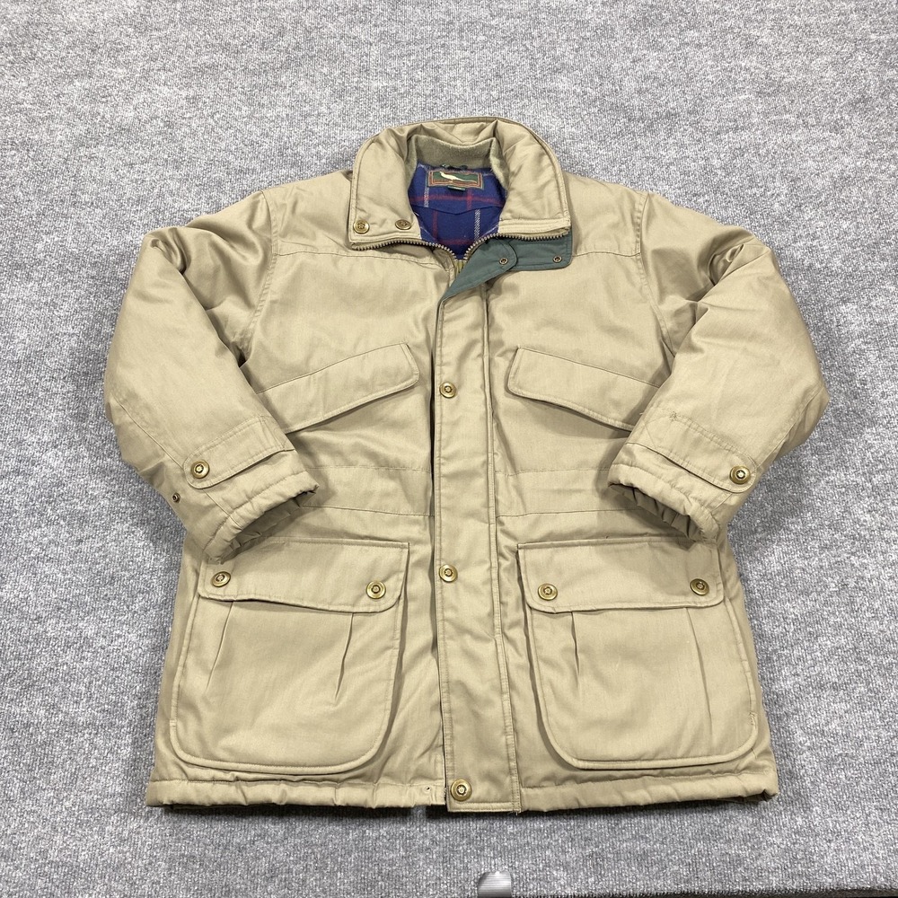 Vintage Field & Stream Coat Mens Large Beige Parka Hunting Field Down Insulated